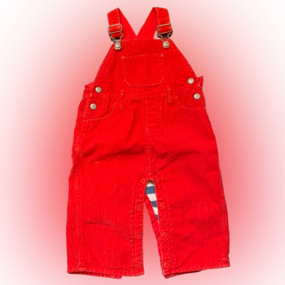 Baby Boden Cord Utility Dungarees in Holiday Red